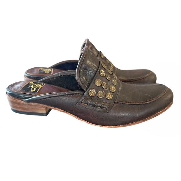 Freebird by Steven Muse Studded Leather Mules - Brown-Black - 9 - Picture 6 of 9